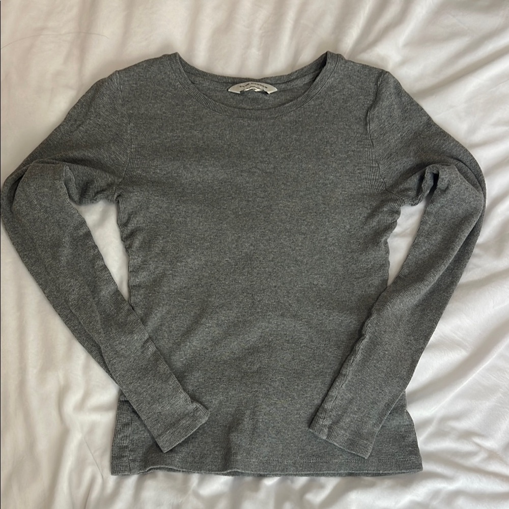 Club Monaco Gray Fitted Long Sleeve T-Shirt